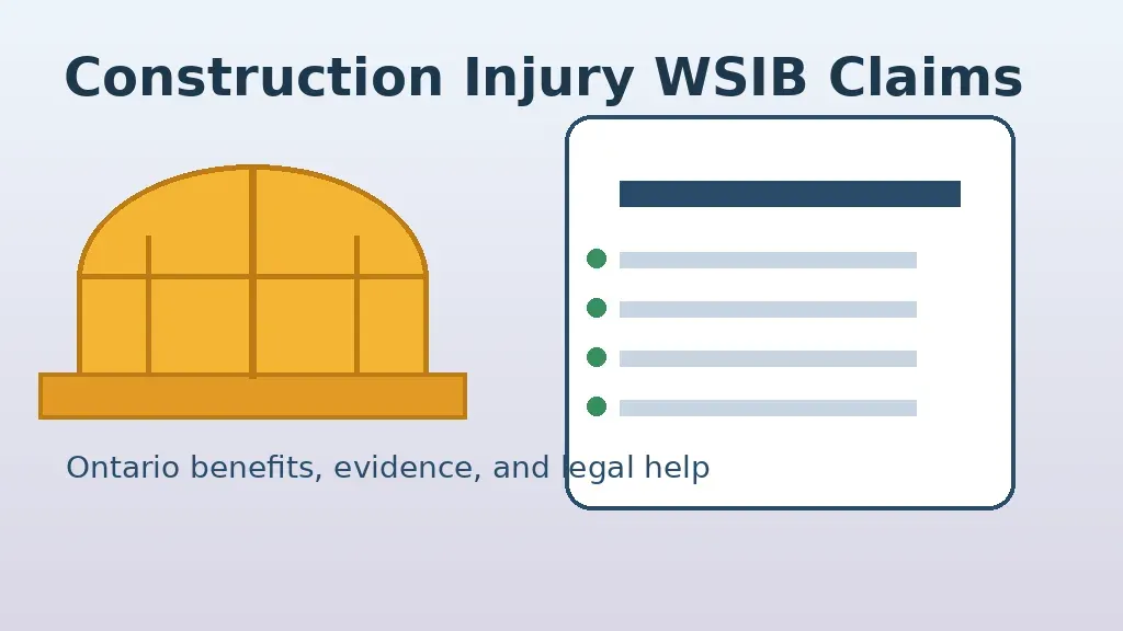 Construction helmet and claim checklist for a construction injury WSIB claim in Ontario
