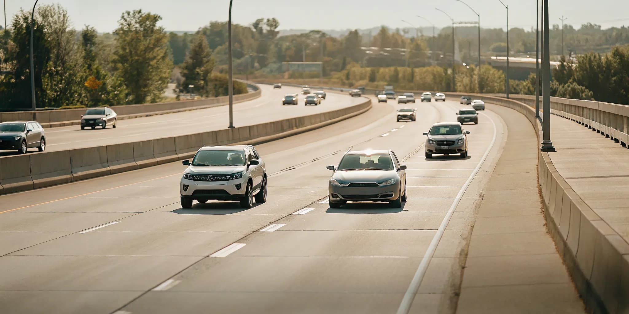 A clean modern vector illustration of cars commuting on an Ontario highway