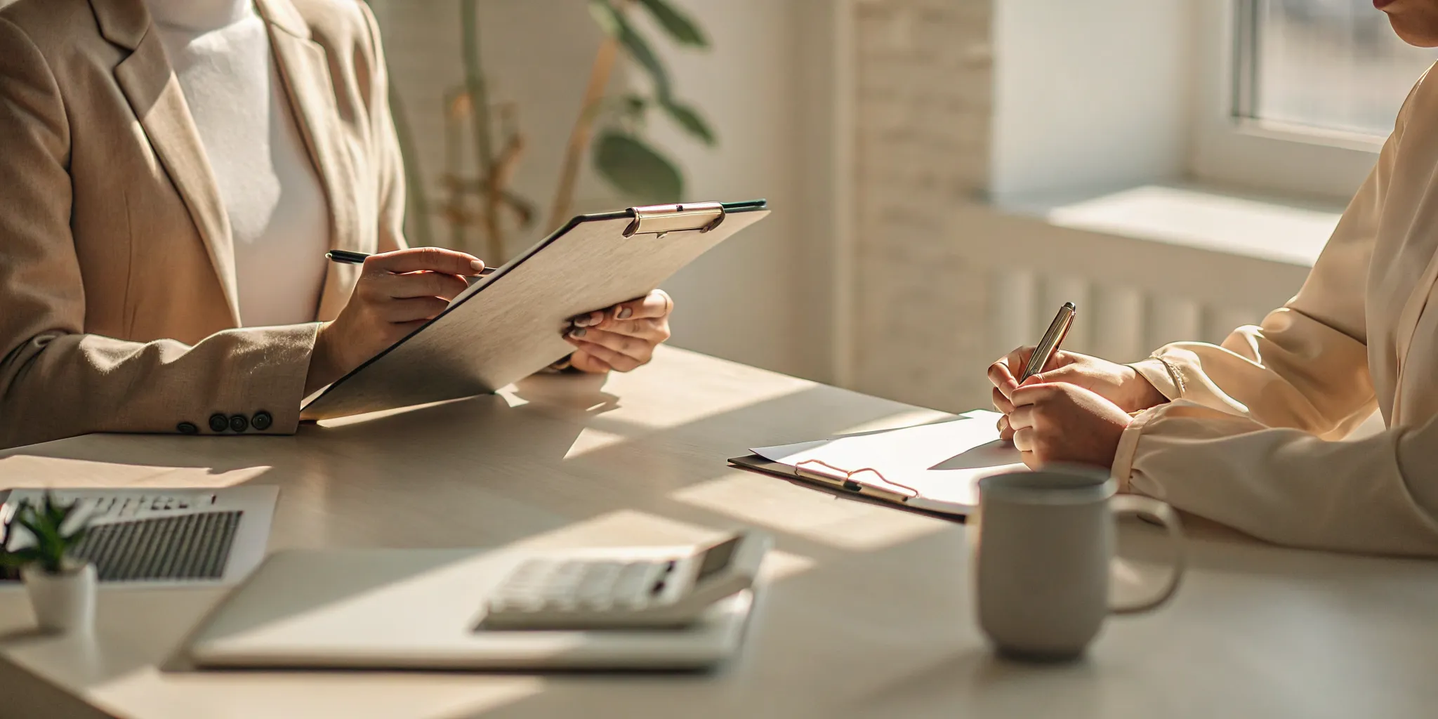 A worker and representative review documents for a WSIB LOE benefits dispute.