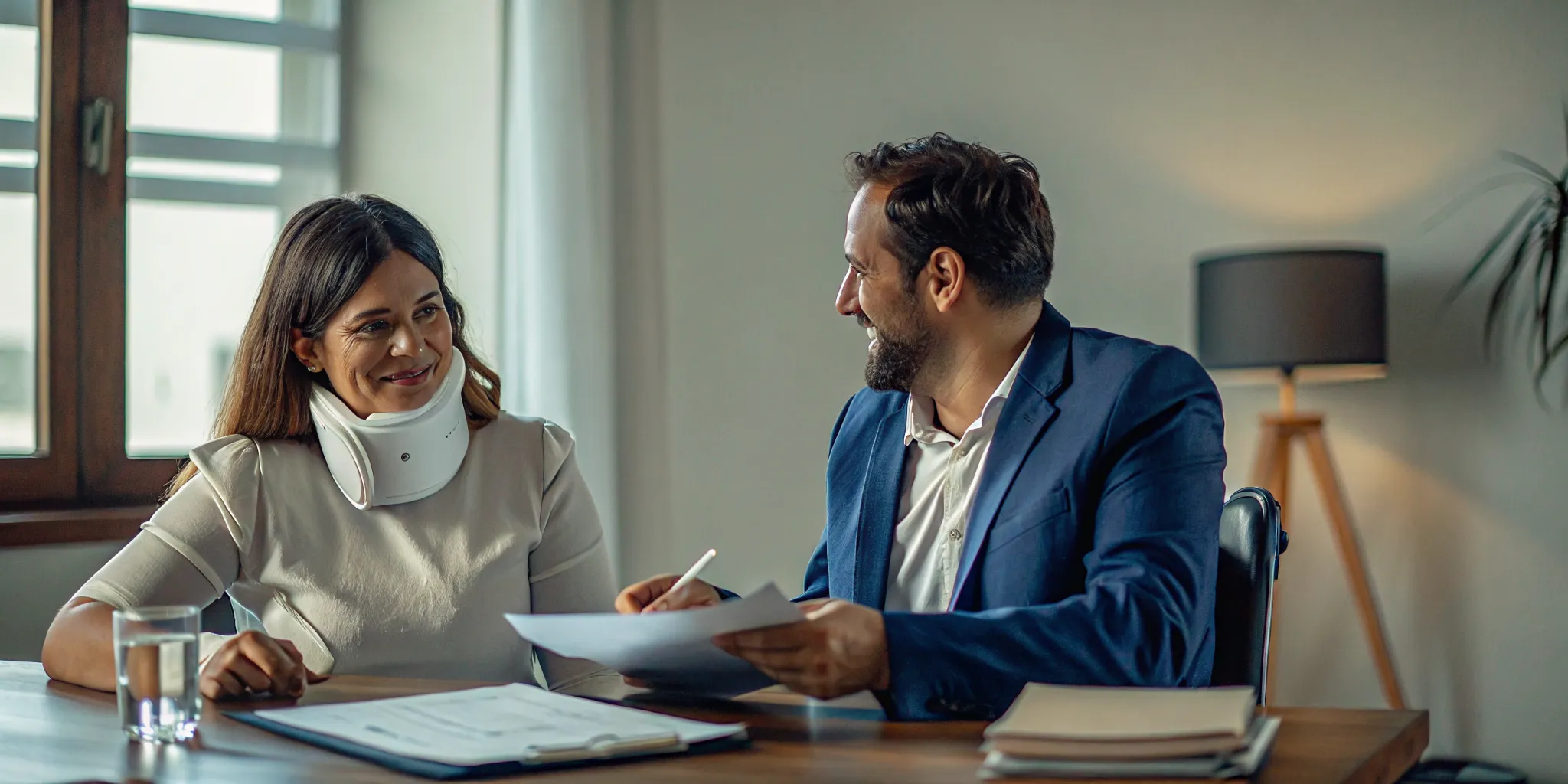 Injured worker meeting with a WSIB lawyer in Ontario reviewing appeal documents