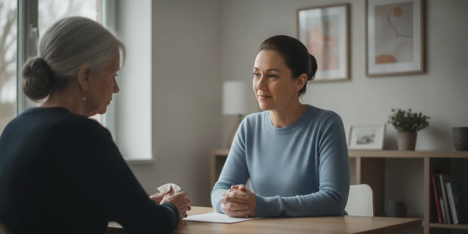 Union steward speaking compassionately with a family member after a workplace death