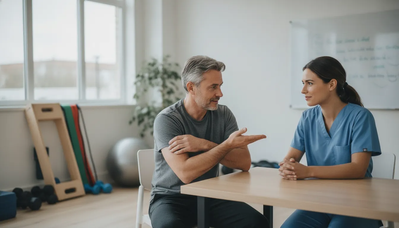 Ontario worker discussing return-to-work abilities with a physiotherapist