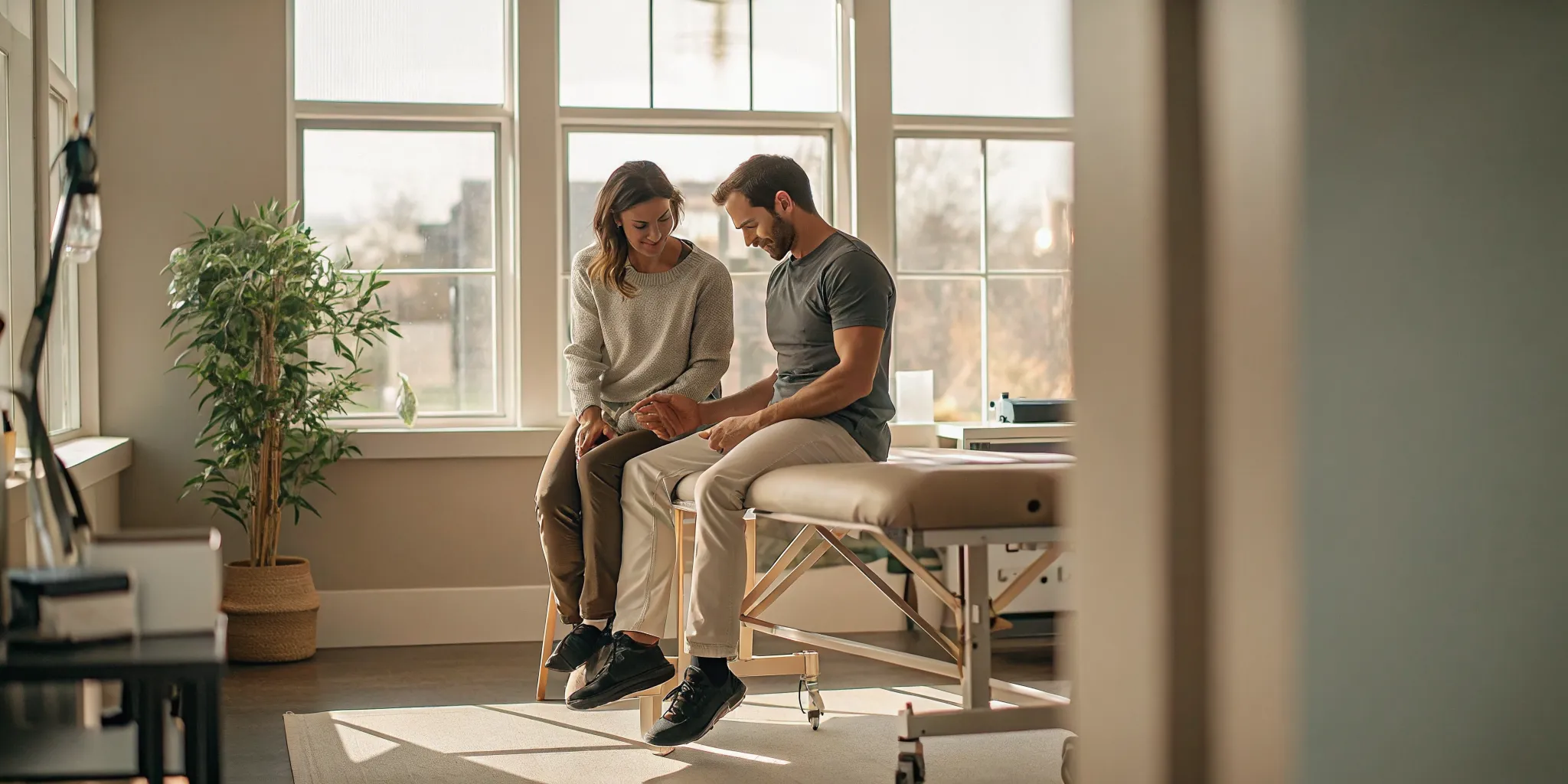 Injured worker meeting with a physiotherapist in an Ontario clinic