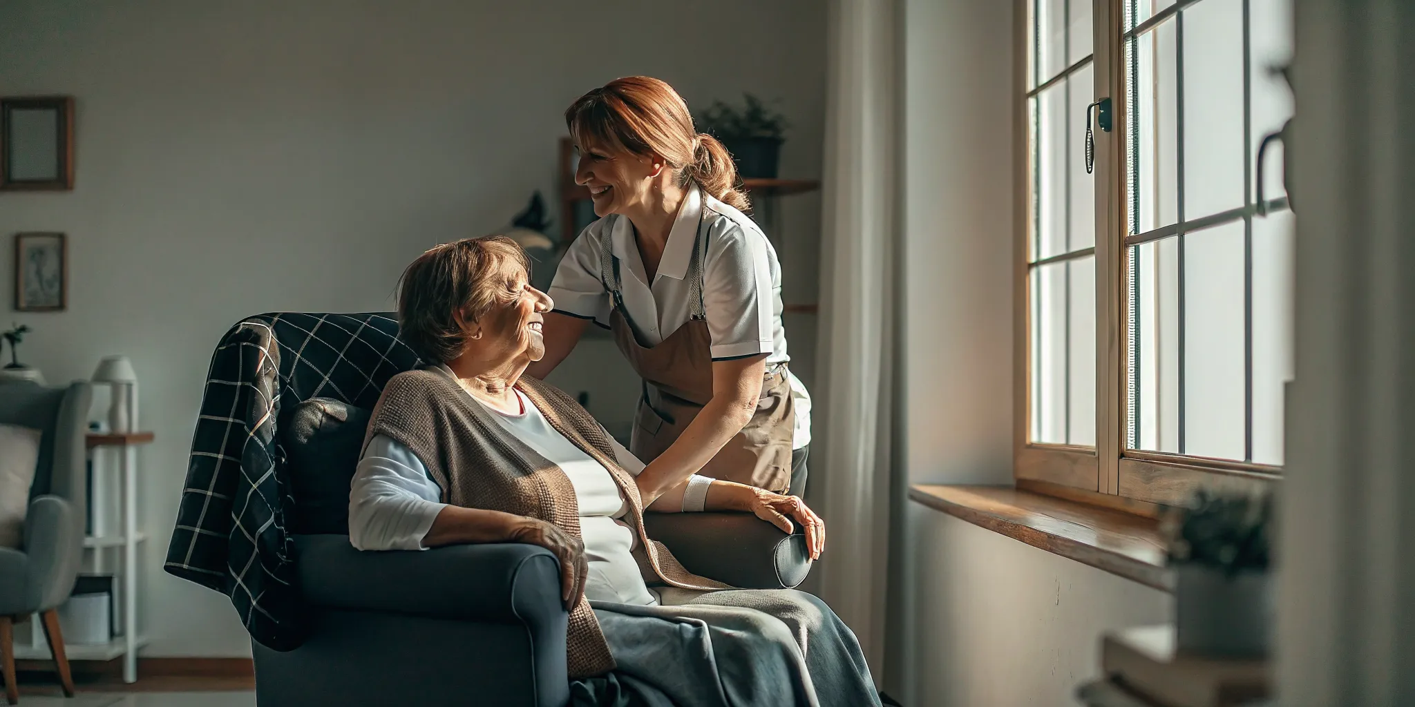 Personal support worker helping a client during home care