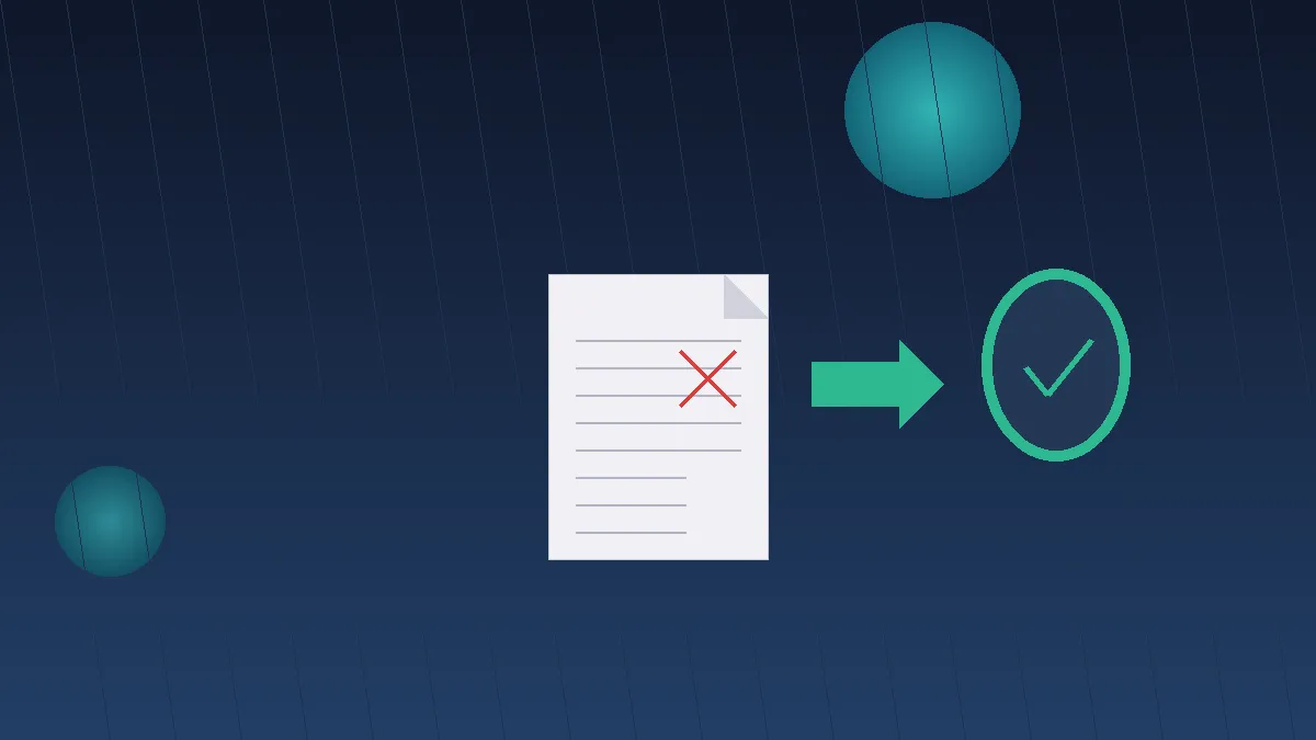 Illustration showing a denied WSIB claim document with an arrow pointing toward a protective shield and checkmark, representing the path from denial to getting help