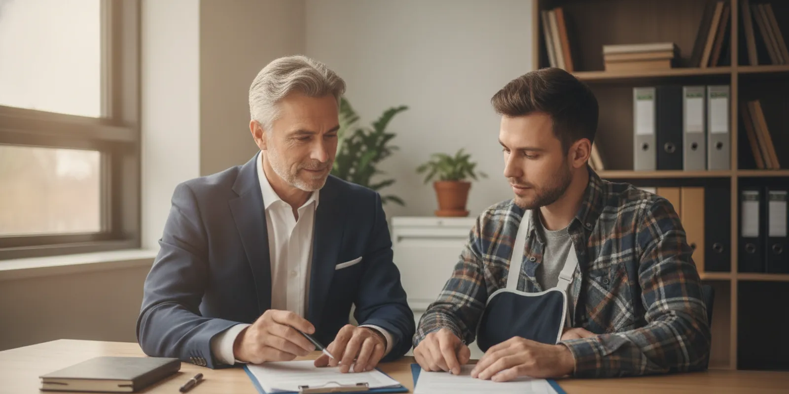 Ontario union steward reviewing workplace injury documents with a member