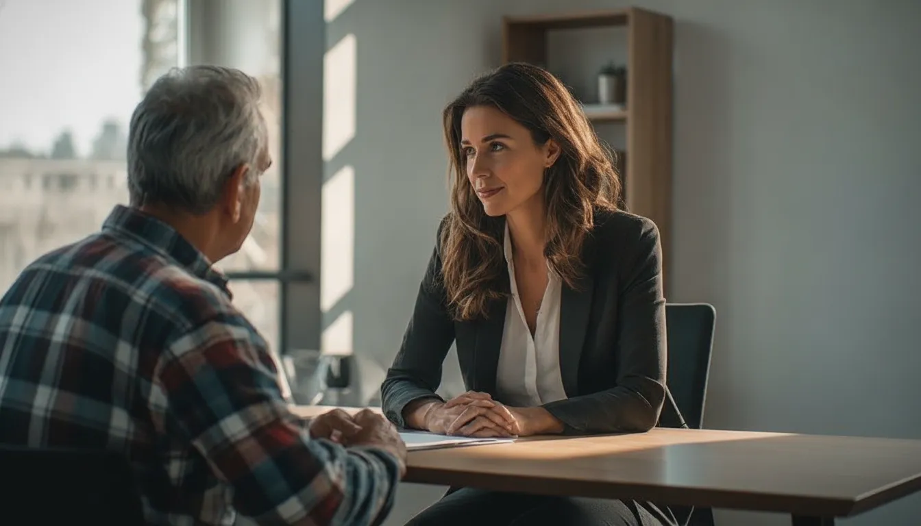 A WSIB lawyer in Ottawa listening to an injured worker during a consultation