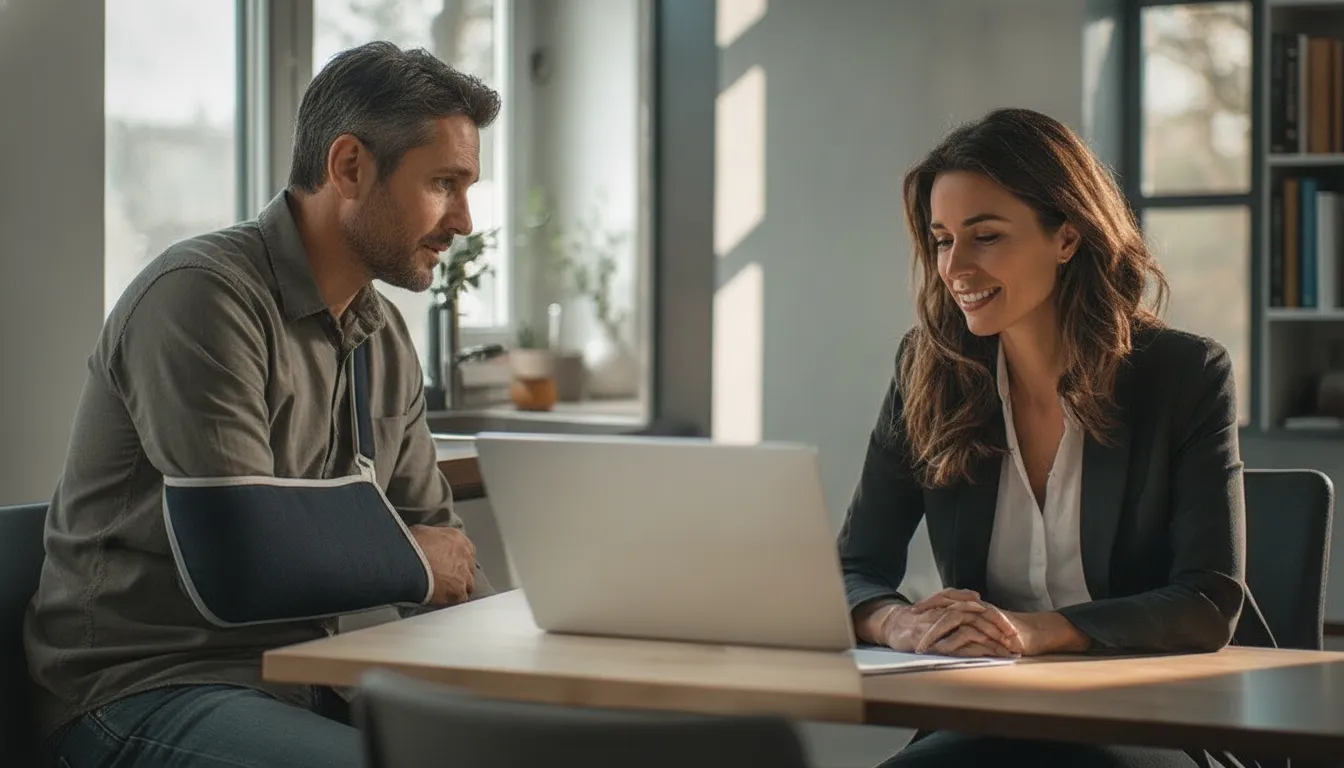 Ontario worker speaking with a WSIB legal representative