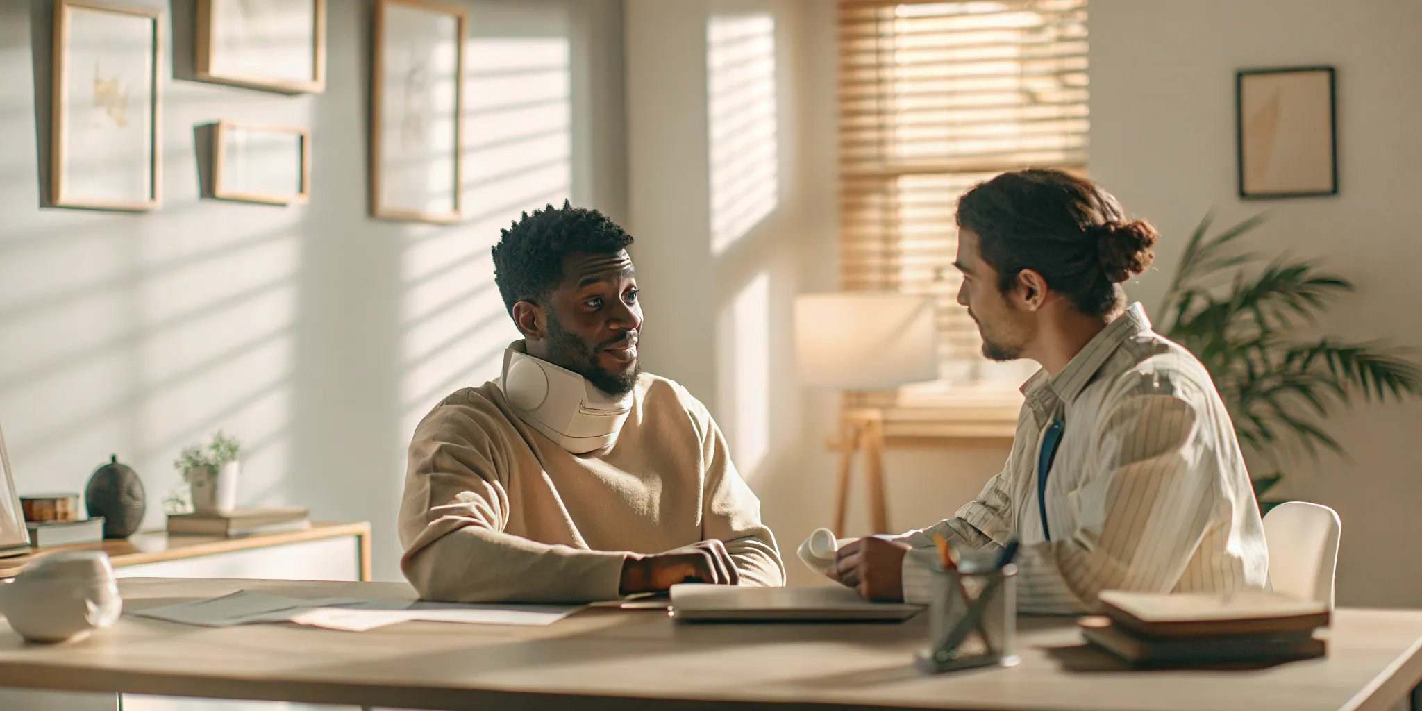 Injured worker reviewing WSIB paperwork with a legal representative in a professional office setting in Ontario