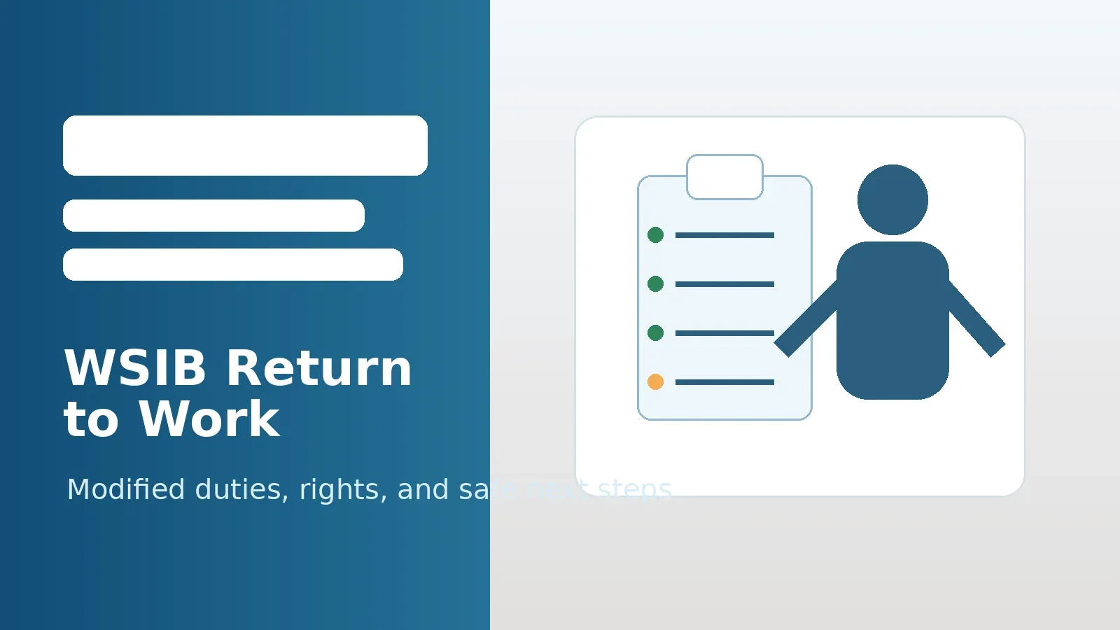 Injured Ontario worker reviewing a WSIB return to work plan and modified duties checklist