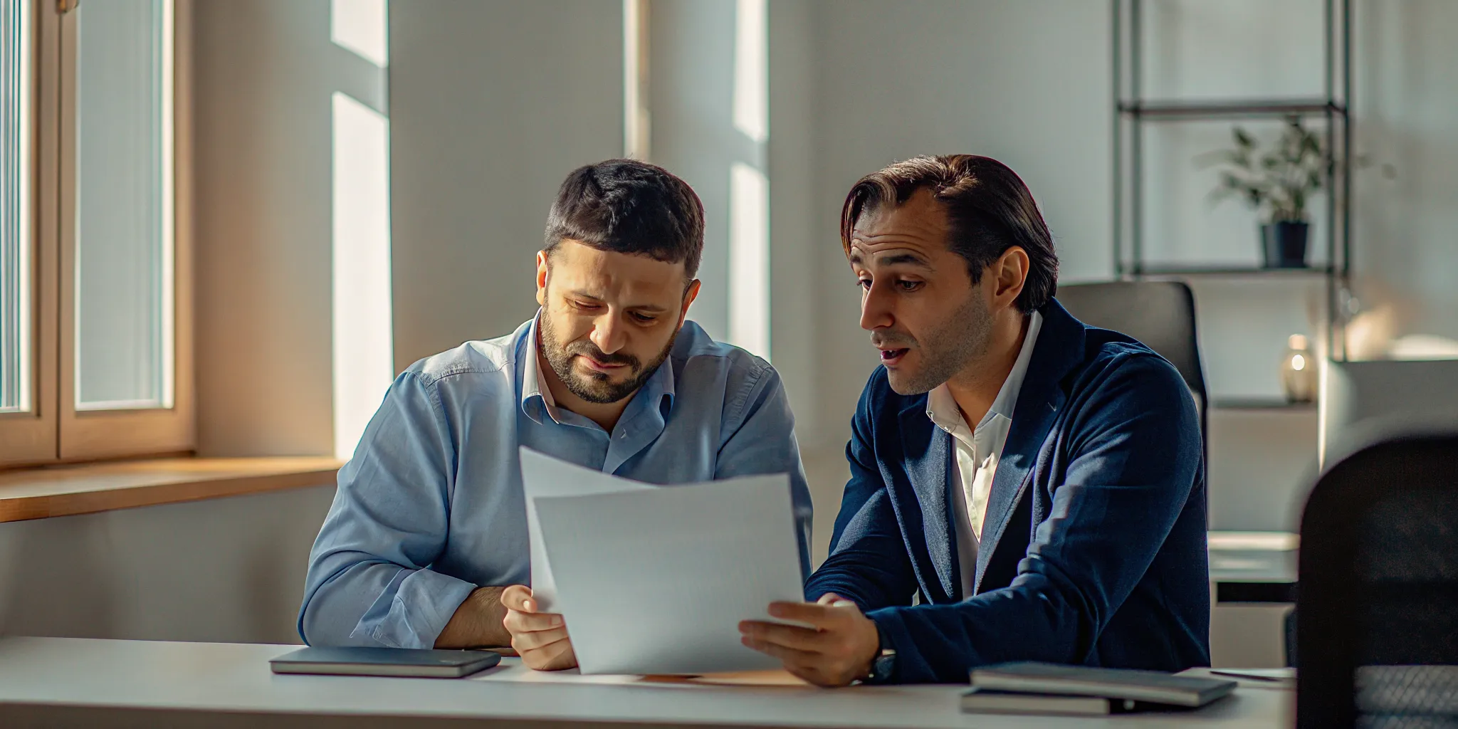 Ontario worker reviewing benefit documents with a legal representative in a modern office